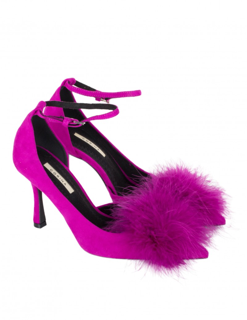 Zapatos Tacón Pompón Fucsia