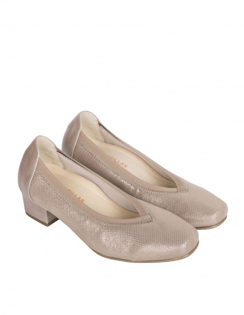 Zapatos Tacón Bajo Beige mujer
