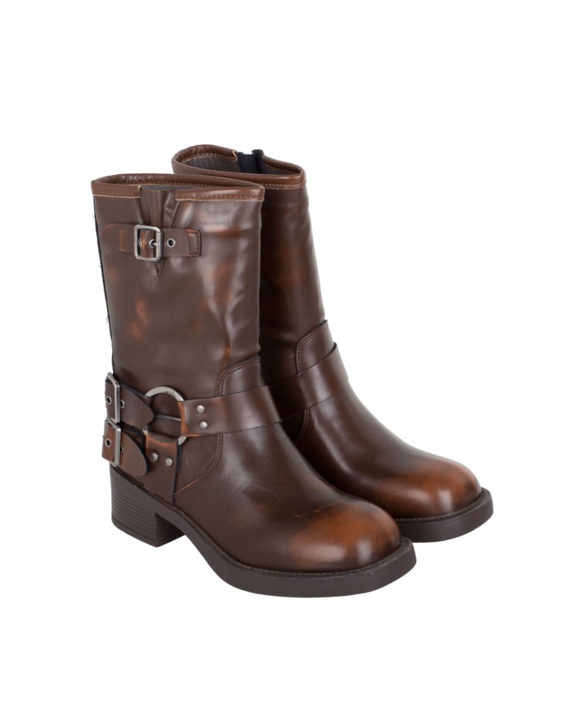 Botas Moteras Con Hebillas Marrones 2