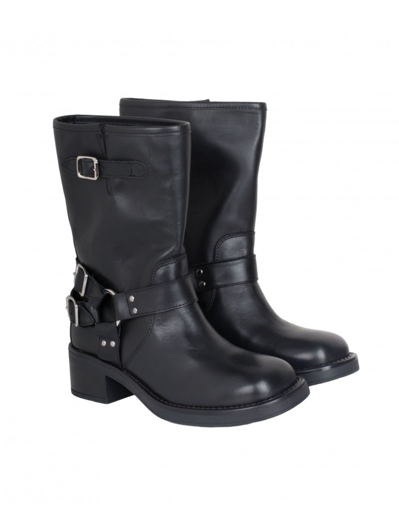 Botas Moteras Hebillas Piel Negras PERA LIMONERA 2