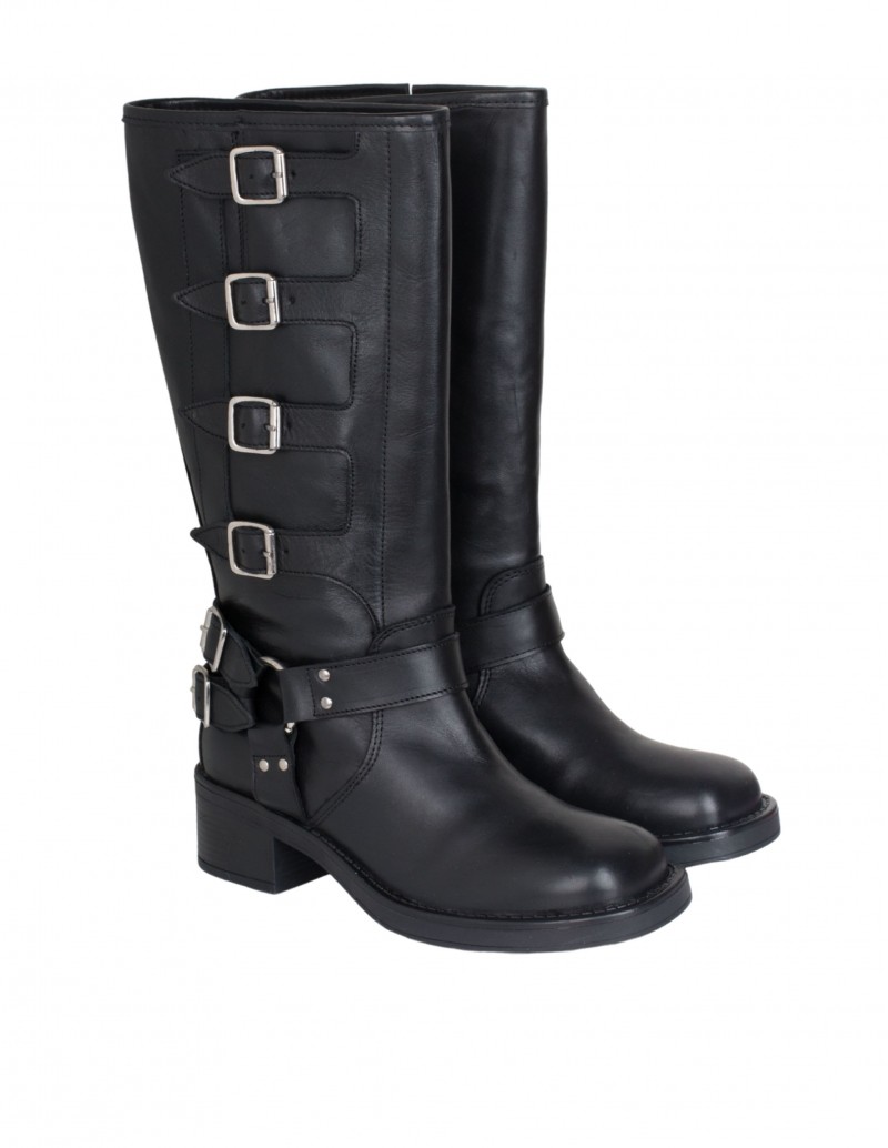 Botas Moteras Altas Hebillas Piel Negras PERA LIMONERA 2
