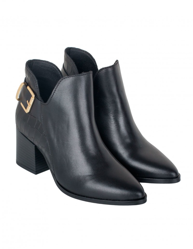 Botines Piel Vestir Tacón Hebilla Negros 2