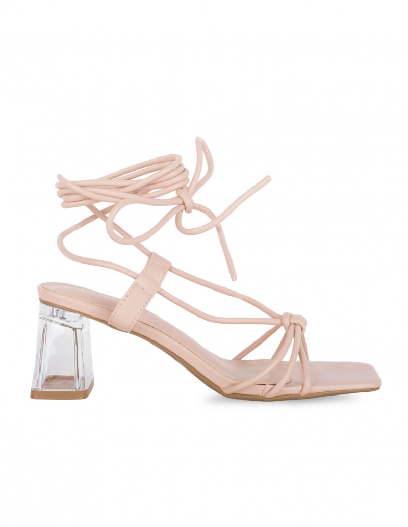 Sandalias Tacón Lace Up Nude