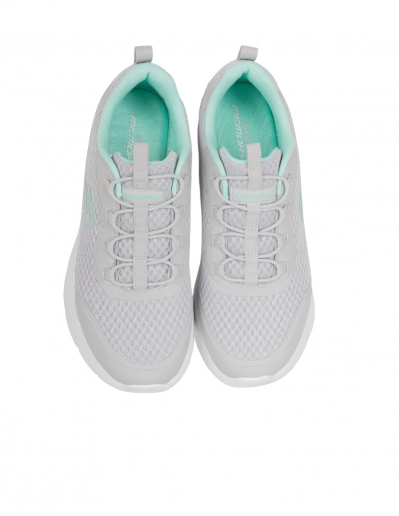 Zapatillas skechers mujer con cordones elásticos en color gris y menta