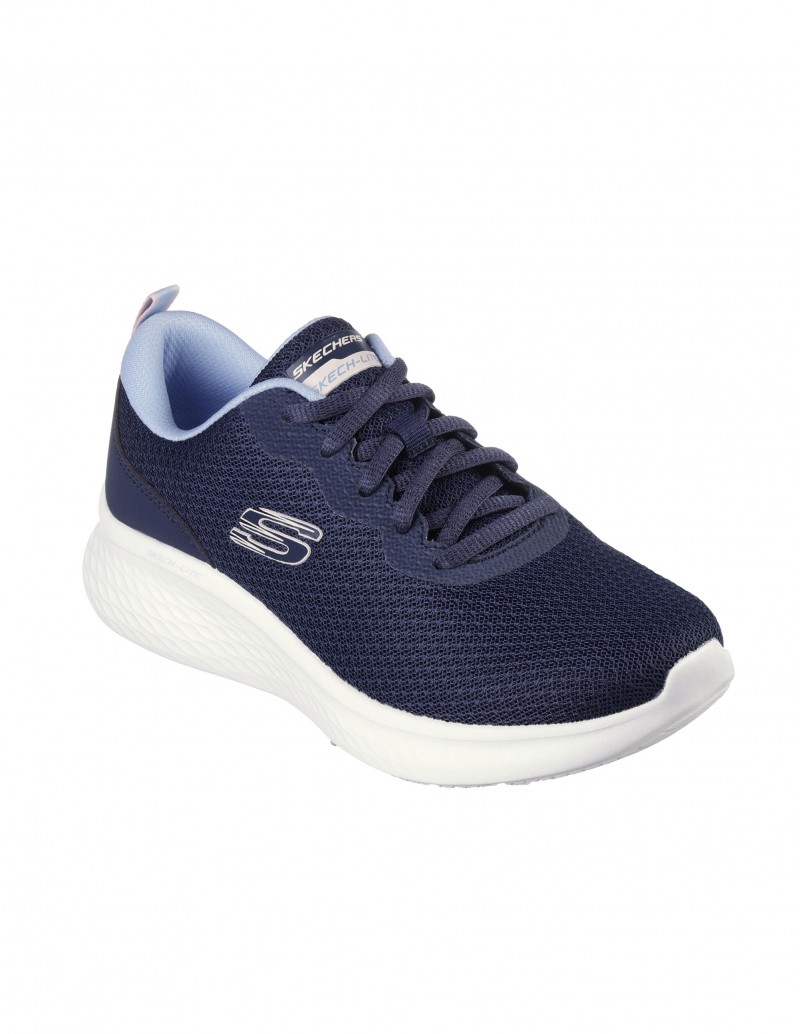 Zapatillas skechers con cordones color azul marino y suela blanca