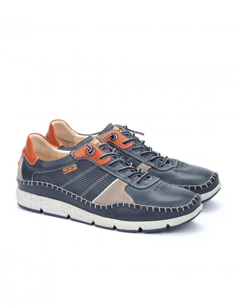 Zapatos sport hombre pikolinos cuero azul y marron 2
