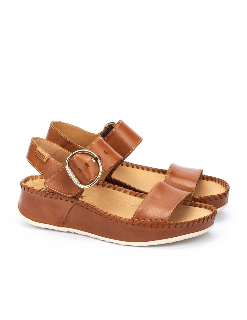 Sandalias plataforma pikolinos color cuero para mujer 2