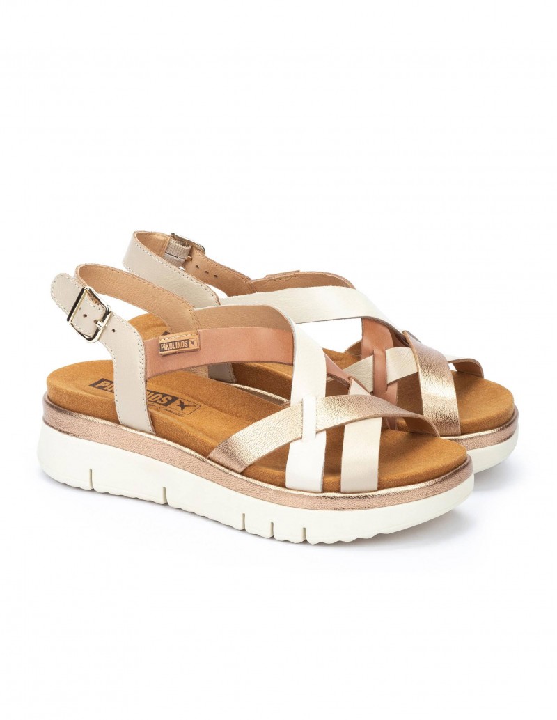 Sandalias deportivas con plataforma tiras blanco, marrón y bronce 2