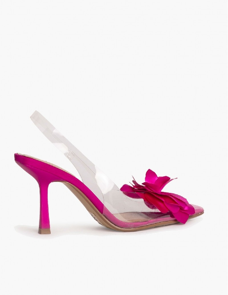 Zapato de tacon fino fucsia con transparencias