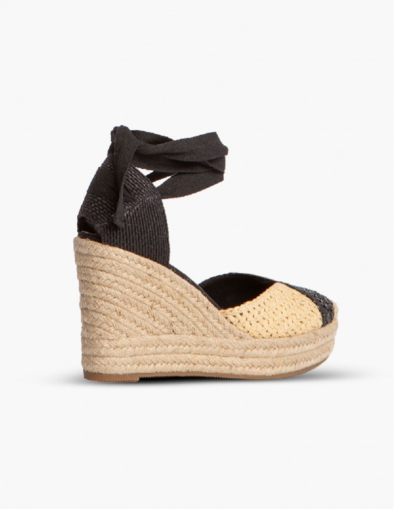 Comprar alpargata bicolor de cuña con lazo negro