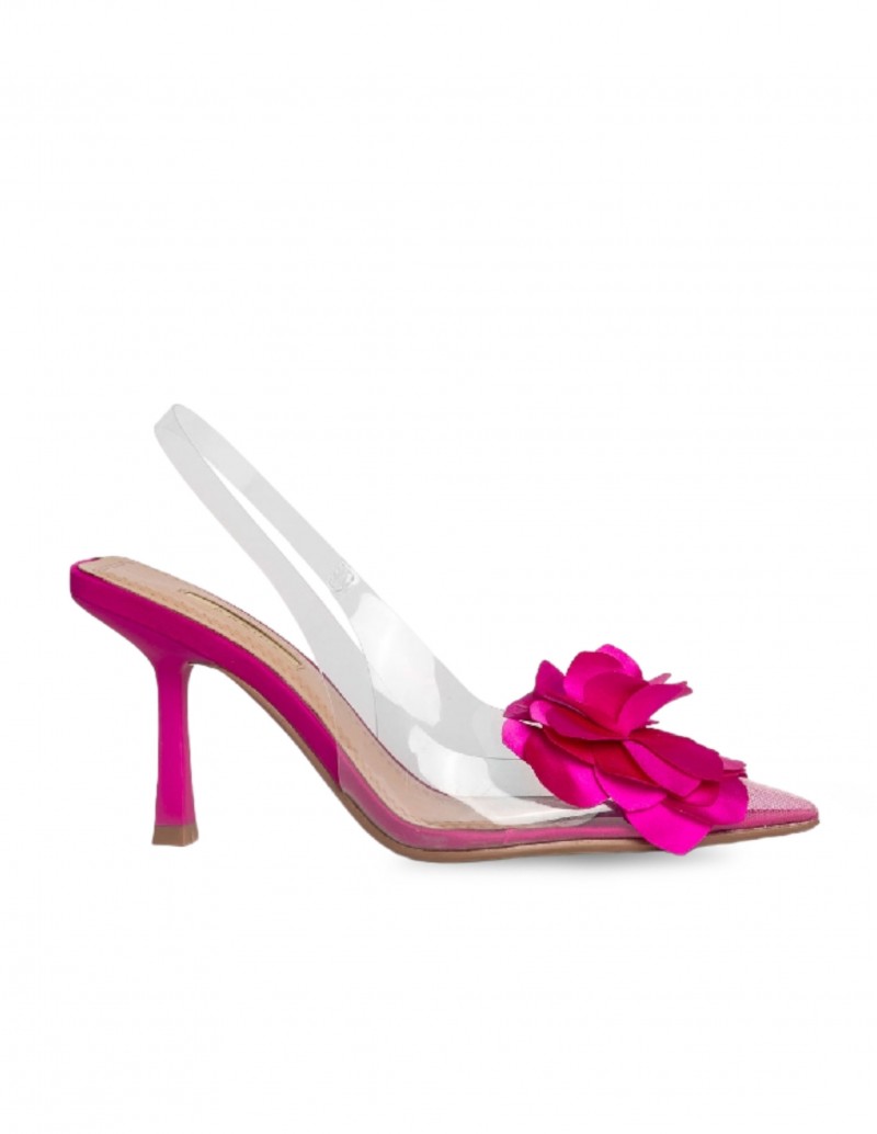 Zapato de tacón fucsia con transparencias