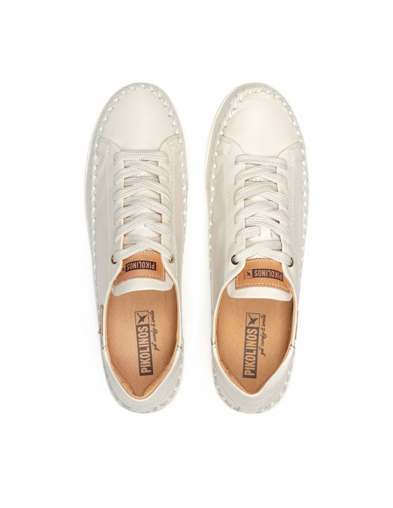 Pikolinos zapatillas de vestir mujer color blanco con cosido artesanal