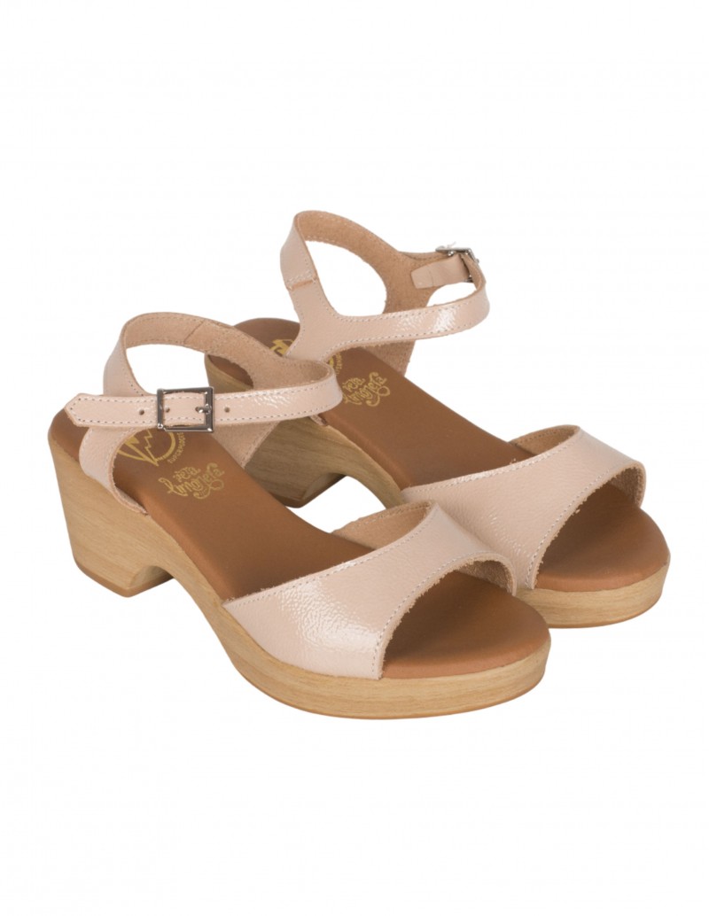 Sandalias tacón bajo madera con plataforma delantera color nude 2