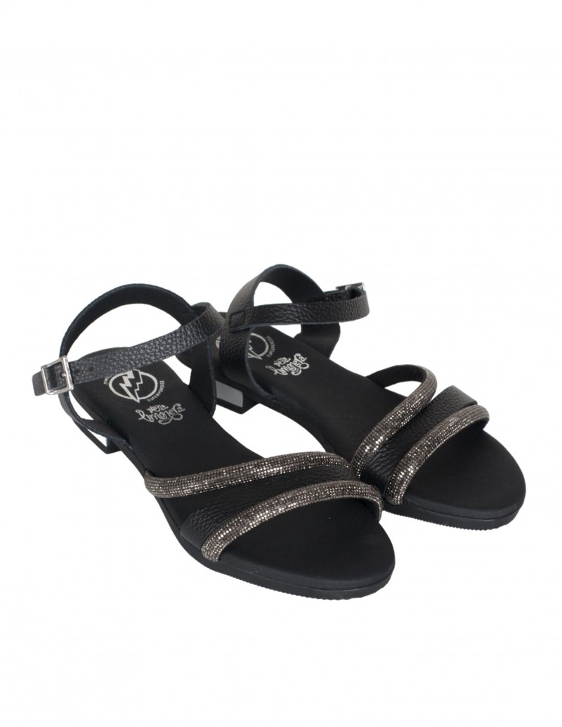 Sandalias Planas Negras Brillos PERA LIMONERA