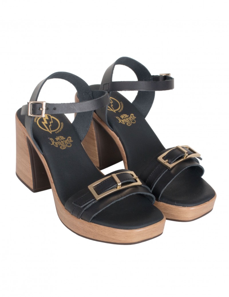 Sandalias Madera Tacón Negras- PERA LIMONERA