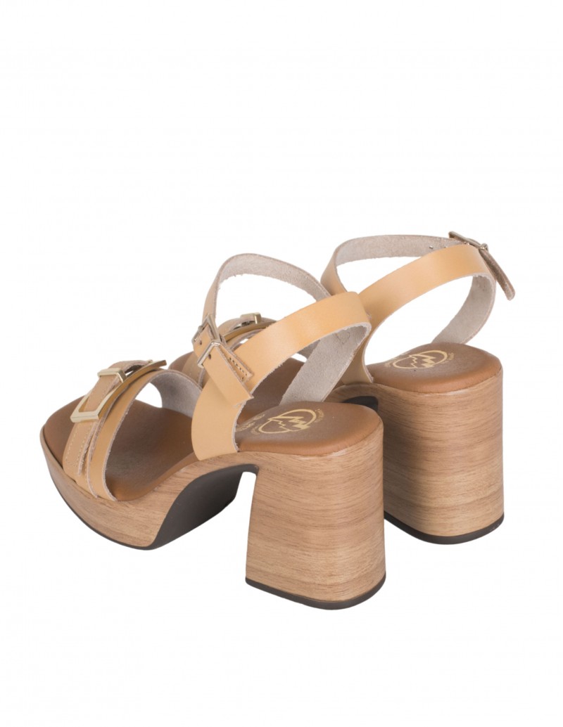 Sandalias de tacón madera color camel para mujer