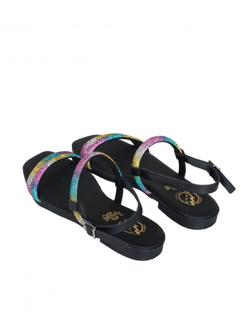 Sandalias planas con tiras multicolor para mujer