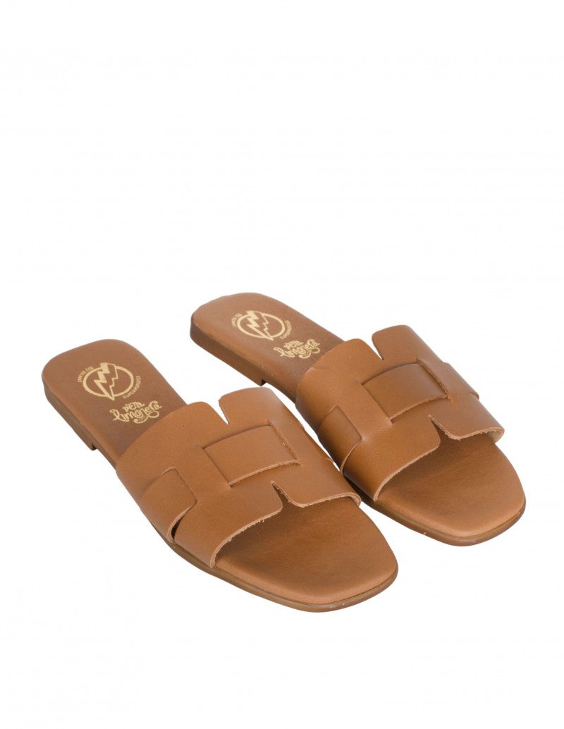 Sandalias cuero marrón mujer planas con diseño trenzado 2