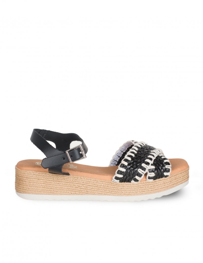Sandalias cuña baja esparto color negro con tira ajustable