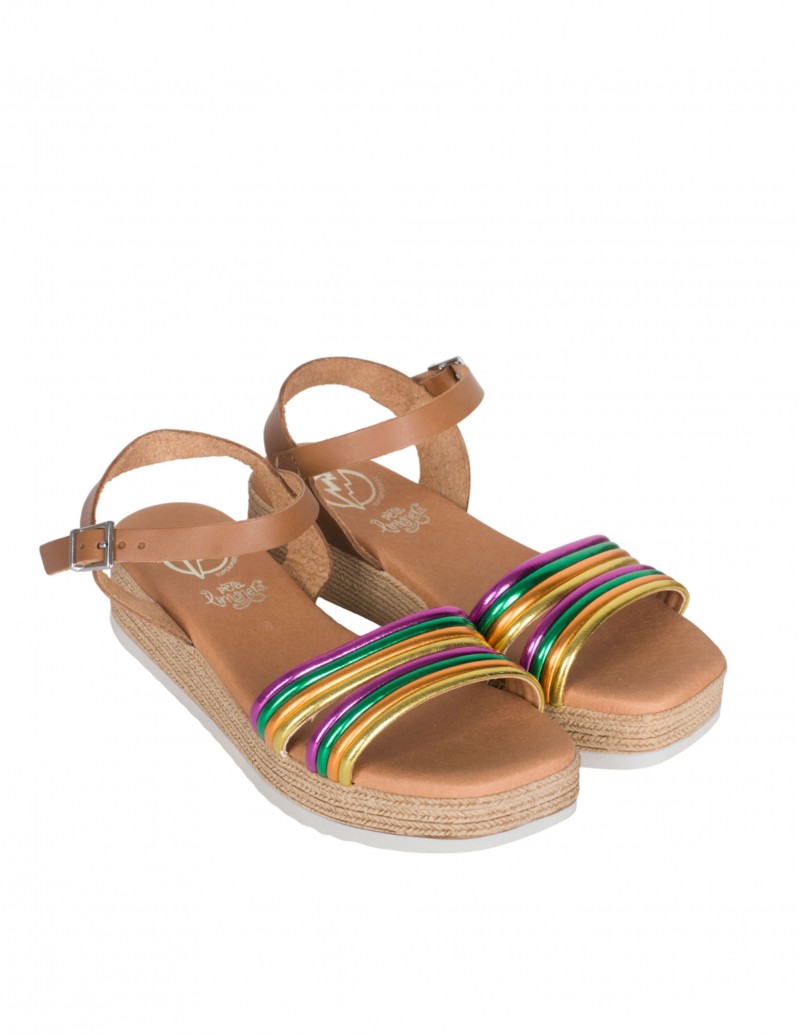 Sandalias cuña baja metalizadas colores ajustables con hebilla 2