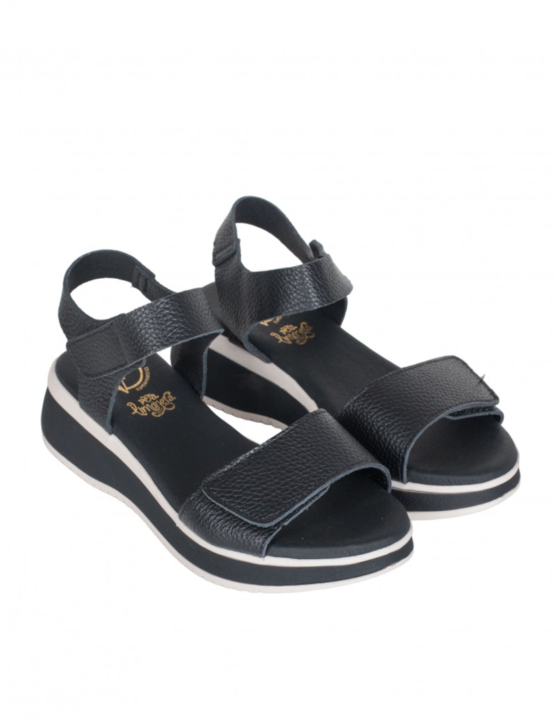 Sandalias de velcro negras cuña baja con detalles blancos 2