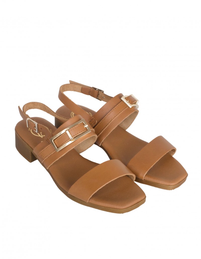 Sandalias cuero con tacón bajo para mujer 2