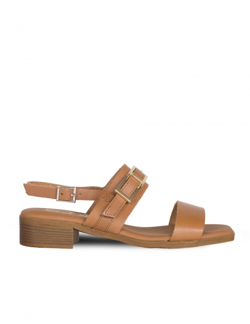 Sandalias cuero con tacón bajo para mujer