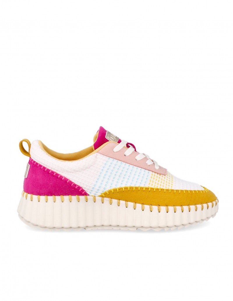 Zapatillas de Plataforma multicolor con costuras amarillo