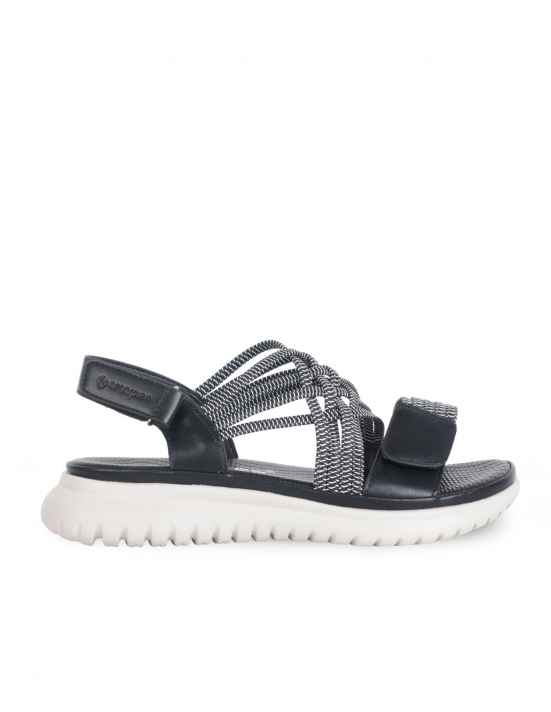 Sandalias elásticas negras para mujer Amarpies cierre velcro