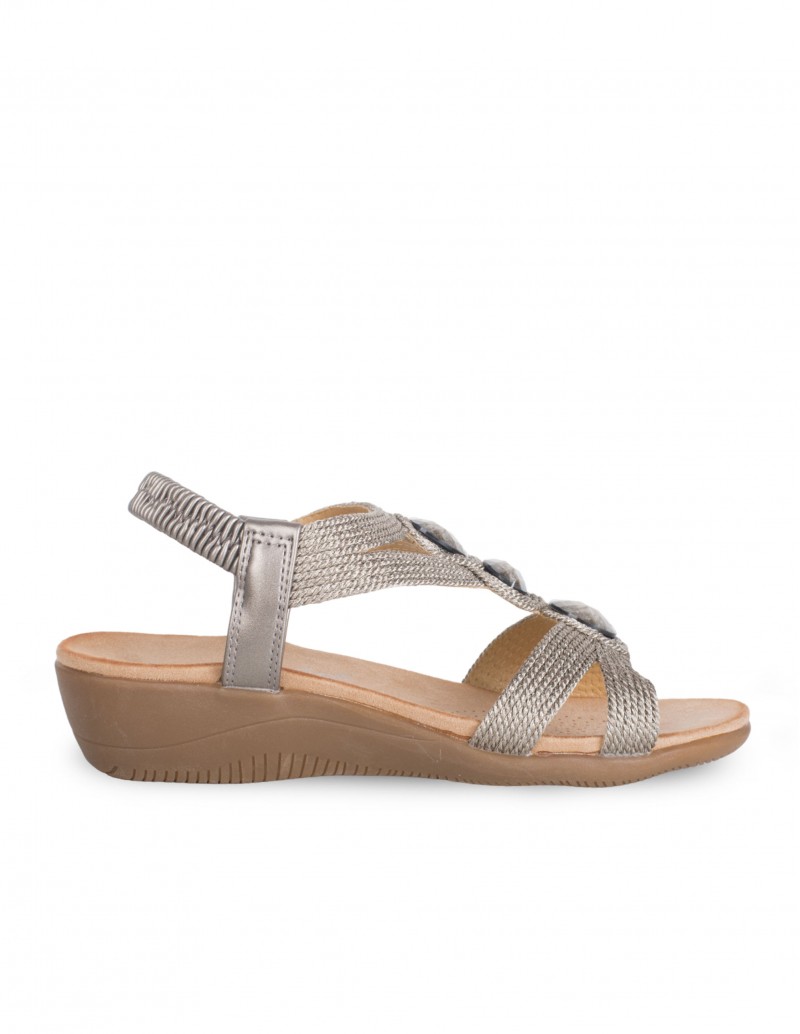 Sandalias cuña baja color plomo con abalorios para mujer Amarpies