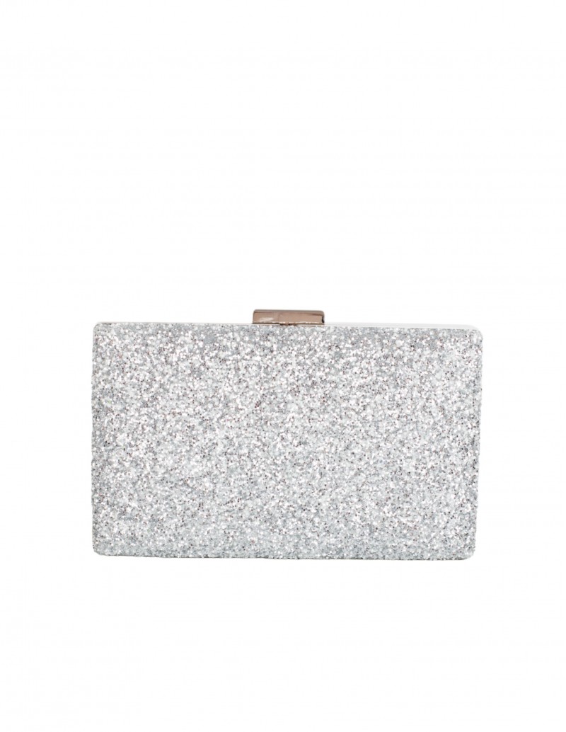 Interior bolso con purpurina fiesta tipo clutch color plateado