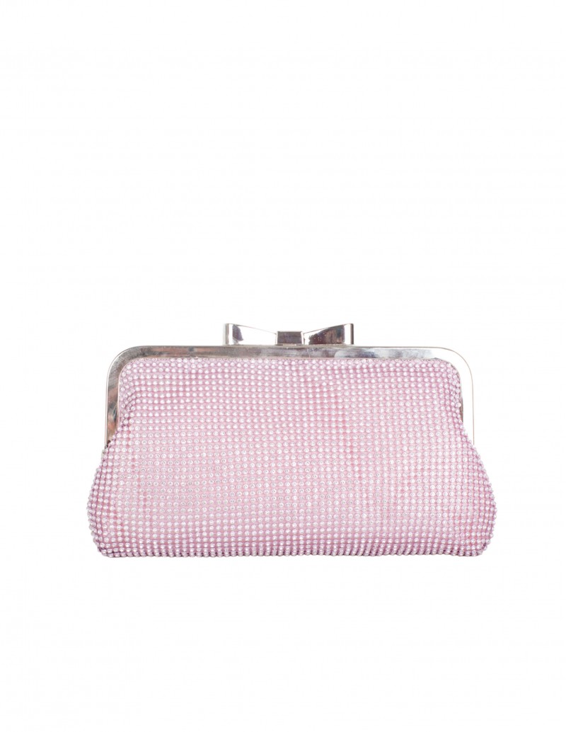 Bolso de fiesta rosa chicle con brillos plateados estilo coquette