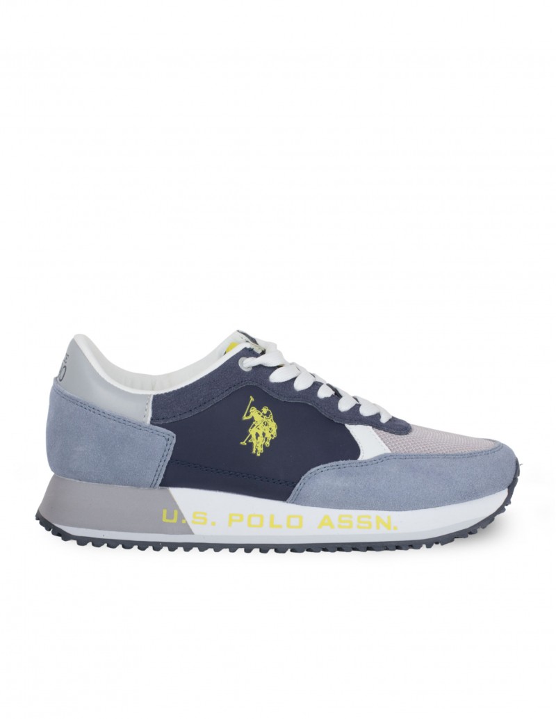 Zapatillas casual para hombre en tonos azules, grises y amarillo flúor