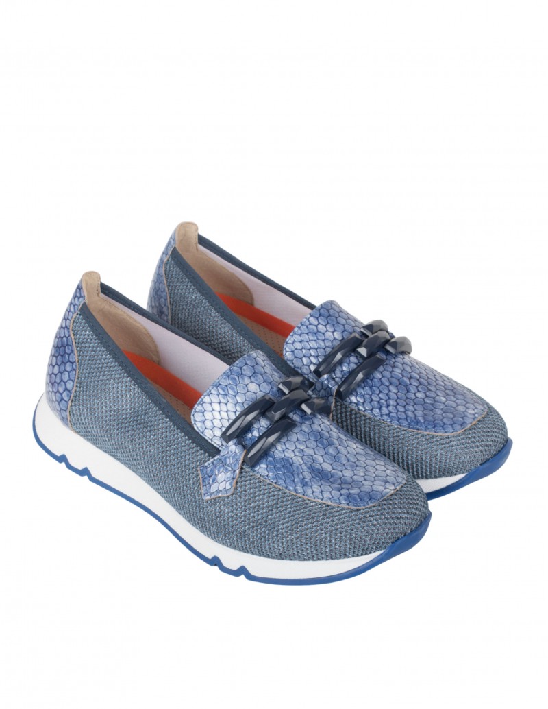 Mocasines en tonos azules estilo deportivo para mujer Doctor Cutillas efecto coco