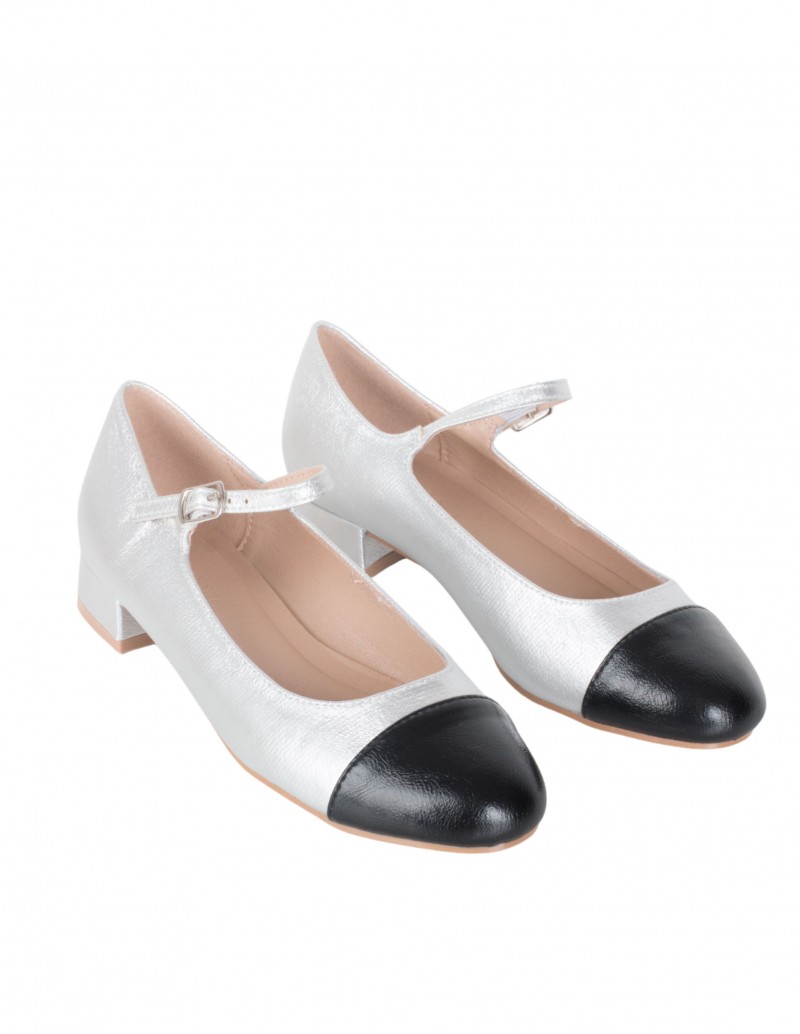 Bailarinas bicolor plateadas estilo mary jane 2