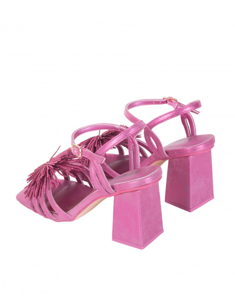 Sandalias Fucsia Tacón Ancho