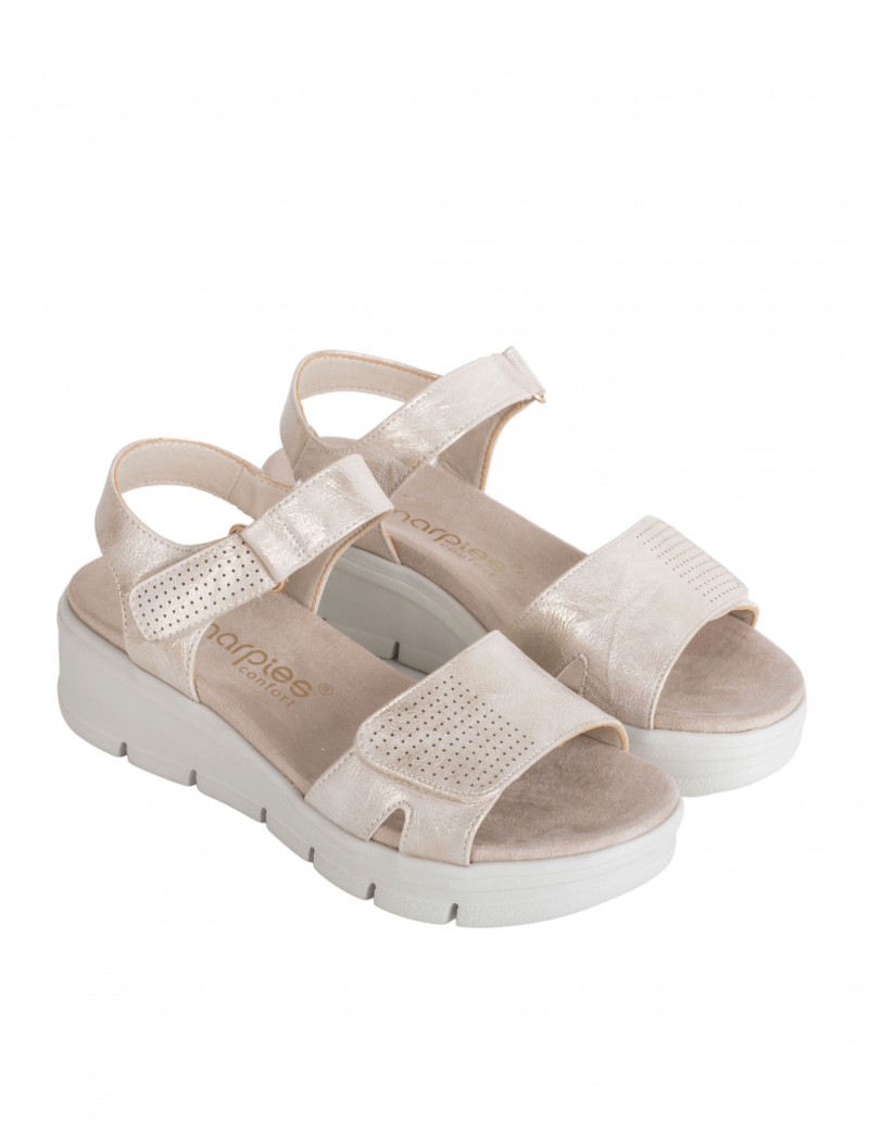 Sandalias de cuña con velcro metalizadas Amarpies 2