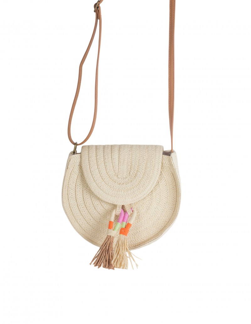 Bolso bandolera rafia borlas