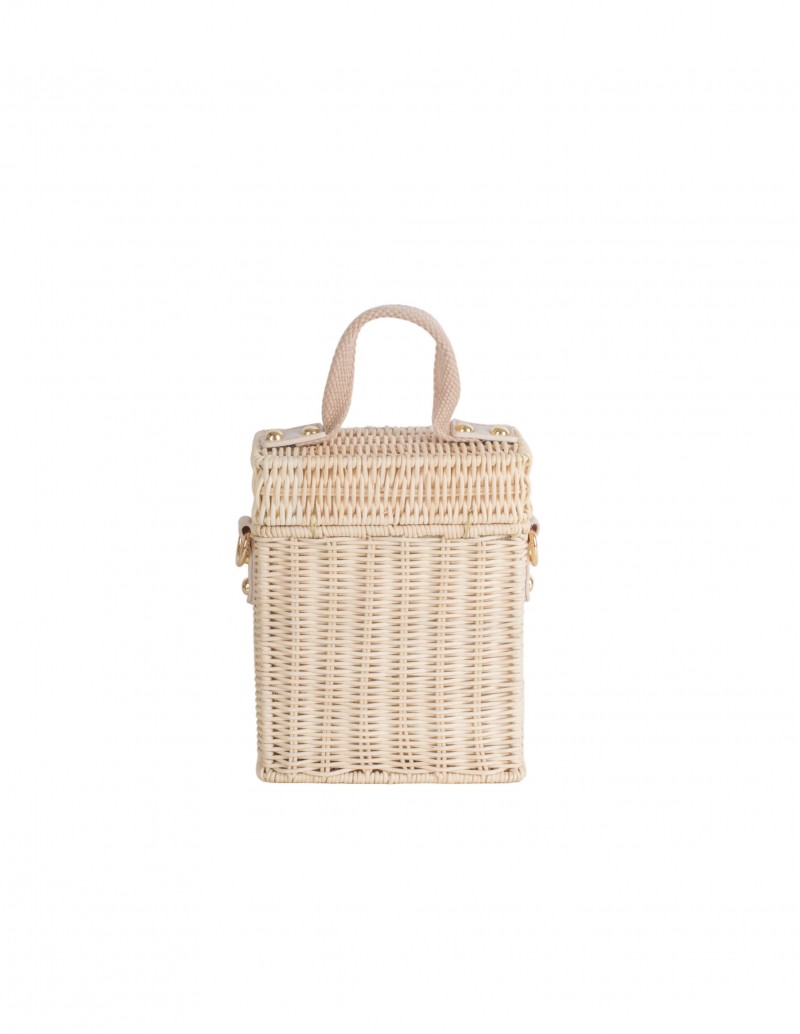 bolso tipo caja de rafia beige