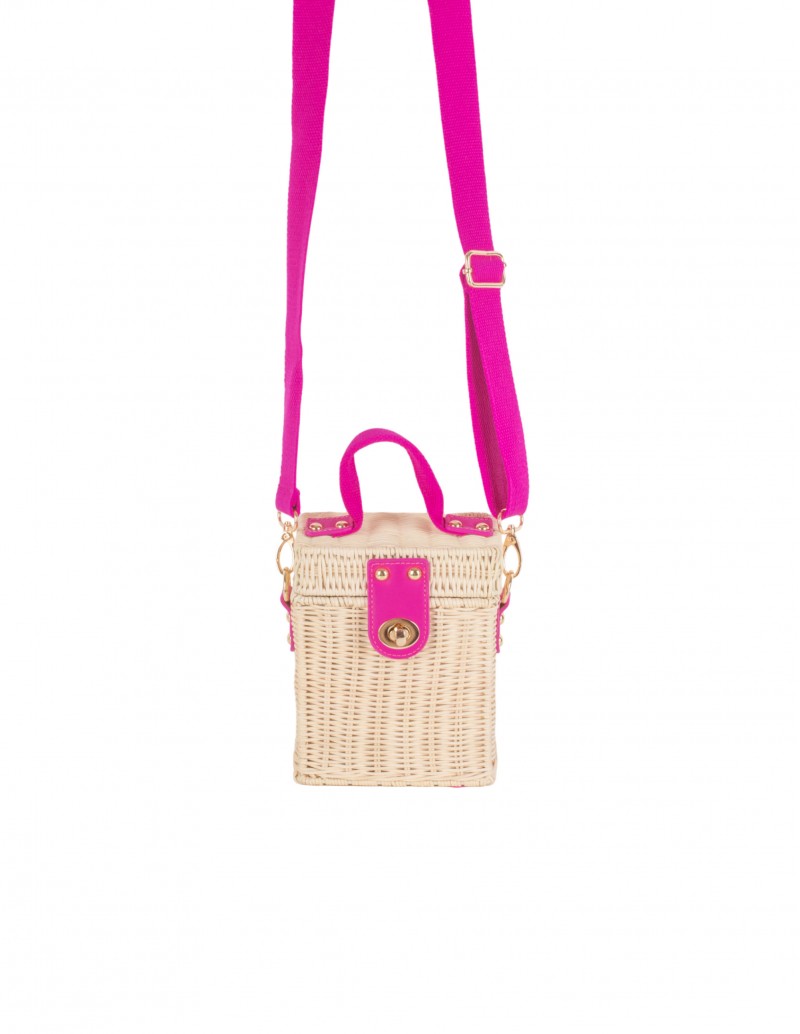 bolso caja rafia bandolera fucsia