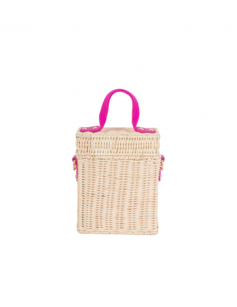 bolso de rafia rígido detalles fucsia