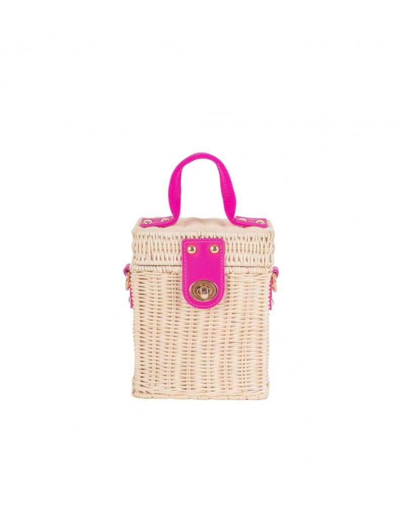 bolso caja rafia fucsia