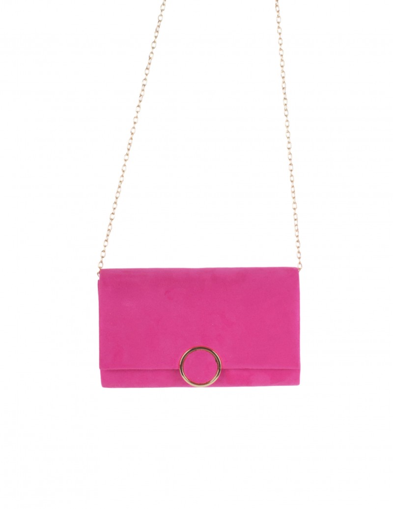 bolso de fiesta fucsia con cadena dorada