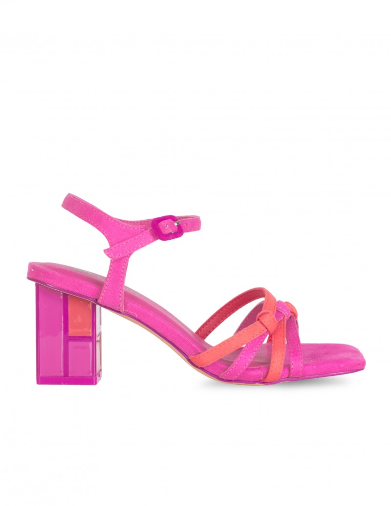 sandalias tacón fucsia fiesta