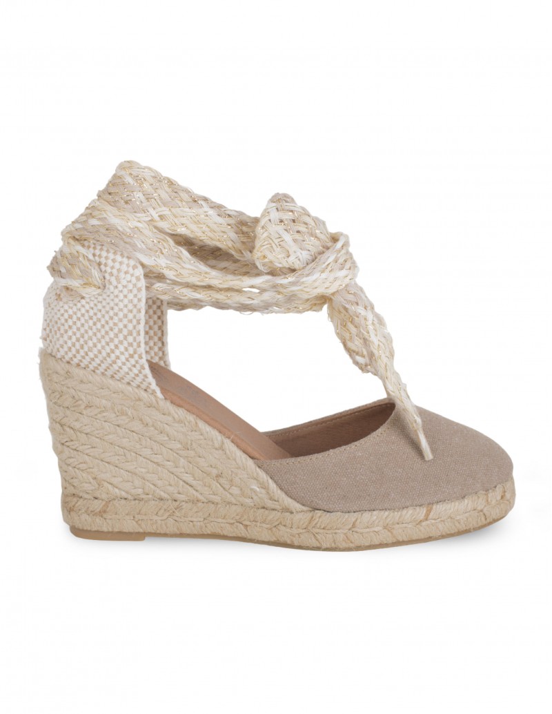 alpargatas cuña cintas taupe