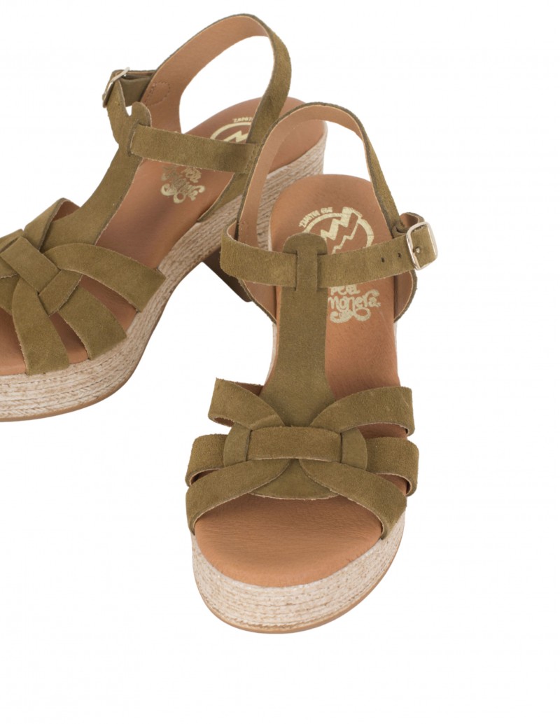 sandalias tacón verde para mujer