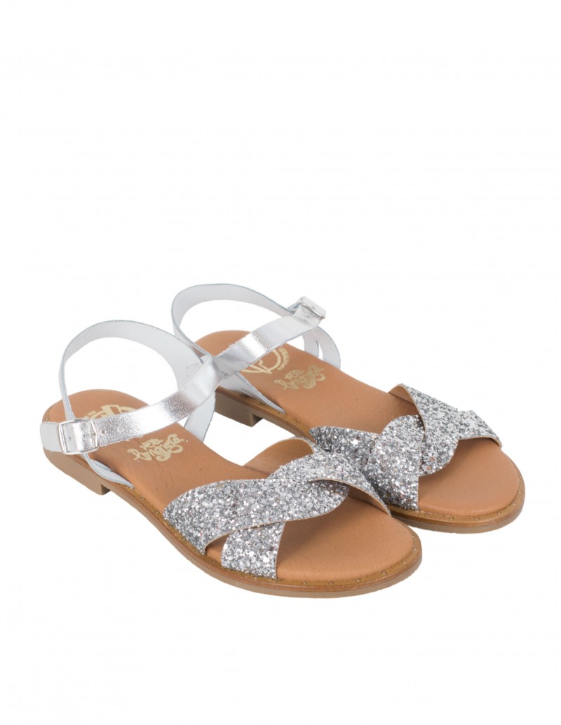 sandalias planas glitter plata