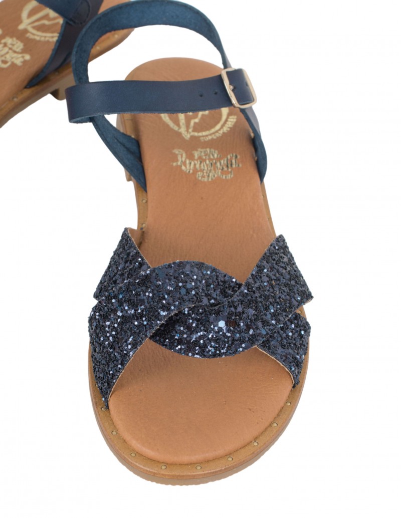 sandalias mujer azul marino planas