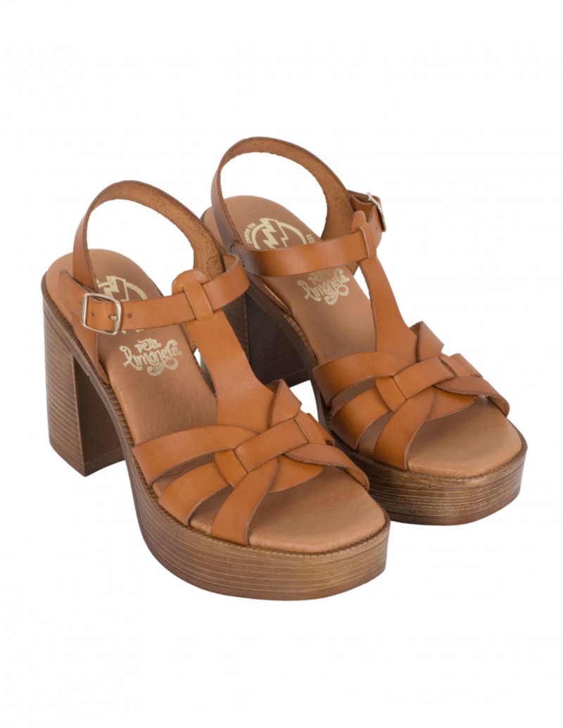 sandalias cuero mujer tacón
