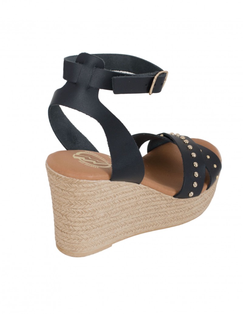 Sandalias Piel Cuña Negras para Mujer PERA LIMONERA